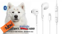 Auricular y micrófono Bluetooth con control de volumen, comp. iPhone blanco 1.2m