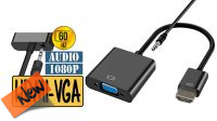 Cabo adaptador HDMI Macho a VGA Fêmea + Jack 3.5mm 15cm