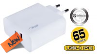 Transformador USB 110-240V QC3.0 1xUSB+USB-C, PD3.0, 5-20V, máx.65W, 3A branco