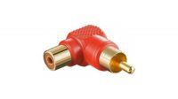 Adaptador dourado A/V RCA M-F angulado a 90º vermelho