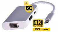 Cabo adaptador USB 3.1 M -  HDMI , VGA  USB 3.1 F PD Charge   0.20 m.