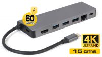 Cabo adaptador USB-C 3.1 M - RJ45-G/HDMI/SD Card/3x USB 3.1/PD 60 cinza 15cm