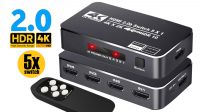 Switch HDMI 2.0b 5in1 4K HDCP2.2 com comando