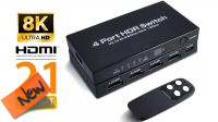 Switch HDMI V2.1 4 portas 8K@60Hz HDCP2.2 com comando