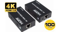 Kit extensão HDMI RX/TX 4K@30Hz 1080P  3D & HDMI 1.4 Cat.5e/Cat.6 100 m.