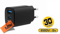 Cargador universal 2xUSB-A QC 3.0, 1xUSB-C PD 3.0Amp 30W LCD Negro