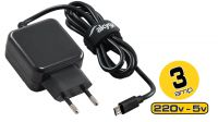 Cargador universal 110-240V Micro USB 5V/3A Negro 1m.