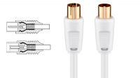 Cable coaxial con doble blindaje Gold Plated 75 Ohm antena M/H Blanco 1.5m