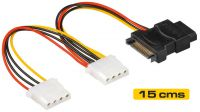Cabo de alimentação divisor Molex Fêmea / Sata Macho a 2x Molex Fêmea 15cm