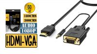 Cabo adaptador HDMI (In) Macho a VGA (Out) + Audio Macho preto