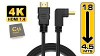 Cabo HDMI 1.4 gold Macho direito a Macho angulado (1.8-4.5Mts)