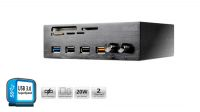 Panel frontal 5.25" Akasa 1 x USB 3.0, 2 x USB 2.0, 1 USB Max.2.4A, con 2 controladores ventilador Negro