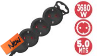 BN 3015 : Régua 3 tomadas Schuko 16A sem interruptor 5m (Preto)