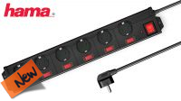 Régua 6x Schuko com interruptor individual preta 1.4m