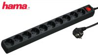 Regleta hama 10 x Schuko con interruptor en Negro 3m