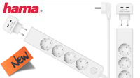 Régua 4x Schuko+1 Euro com transformador 2x USB-C interruptor branca 1.4m