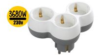 Adaptador divisor schuko 1 x Macho - 3 x Hembra (trebol) Gris y Blanco