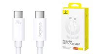 Cabo Baseus USB-C M-M fast charge PD240W 8K 60Hz branco 1m