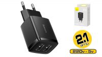 Cargador Baseus 2 x USB-A 10.5W Máx. 2.1A - Negro