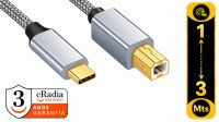 Cabo cRadia USB Tipo-C USB B Goldplated nylon cinza