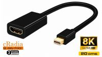 Adaptador mini DisplayPort - HDMI 2.1 M/F 8K@60Hz preto 20cm