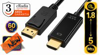 Cabo cRadia Displayport V1.2 a HDMI  Goldplated 4K 3840×2160p M/M 1.80 m.