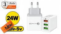 Transformador USB 100- 240V QC3.0 Quick Charge 3 x USB branco