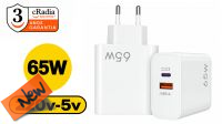 Carregador universal cRadia GaN 1xUSB-A QC 3.0, 1xUSB-C PD3.0 65W branco