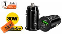 Carregador isqueiro 12/24V USB-A, USB-C  QC3.0 30W preto