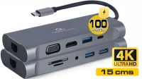 Cabo adaptador USB 3.1 M - RJ45 G. HDMI 2x USB 3.1 SD Card USB 3.1 prateado 15cm