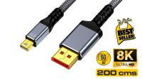 Cabo mini DisplayPort a DisplayPort V1.4   8K@60Hz,4K@120Hz Nylon cinza 2 m.