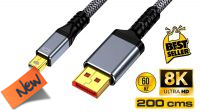 Cabo mini DisplayPort a DisplayPort V1.4   8K@60Hz,4K@120Hz Nylon cinza 2 m.