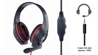 Auscultador e microfone Gaming vermelho e preto com controlo de volume
