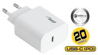 Transformador USB 110-240V QC3.0 1xUSB+USB-C, PD3.0 Máx.18W, 3A Blanco