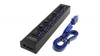 Hub USB 3.0 7p. Externo com alimentação preto