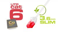 Cable de red slim U/UTP Phasak Cat.6 certificado CU Blanco