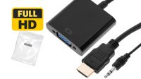 Cabo adaptador HDMI M / VGA F + Jack 3.5mm + USB DC 5v preto 15cm