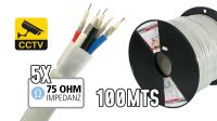 Bobina de cable coaxial de vídeo 5 x 75 Ohms 100m Gris