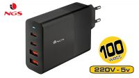 Carregador parede USB QC 3.0  100W  2 x USB-C +2 x USB-A preto