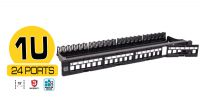 Painel frontal modular 19" para 24 conectores com org. de cabos destacável preto