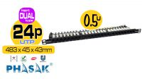 Painel de transferência 19" Cat. 6A UTP Dual 24p. 0.5U preto