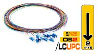 Conjunto 12 fibras OS2 LC/UPC várias cores sem terminação 2m