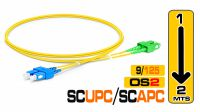 Cable fibra óptica SM OS2 9/125µ SC/UPC - SC/APC LSZH DX Amarillo 2m