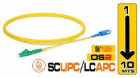 Cable fibra óptica SM OS2 (G657A2) 9/125µ SC/UPC-LC/APC SX 3.0mm LSZH Amarillo 10m