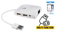 Adaptador rede USB multifuncional + 2xUSB + Leitor SD/M2/TF