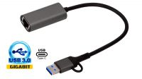 Adaptador USB 3.0 - Ethernet RJ45 100/1000 Mbps negro