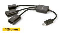 Cabo USB Micro B macho OTG a 2x USB Fêmea 2.0 + Micro B fêmea preto