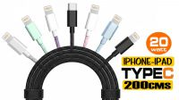 Cable USB-C para Lightning 3A 20W nylon 2m