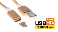 Cabo USB  A  M - micro USB B  M ponta magnética dourado 1 m.