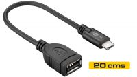 Cabo extensão USB-C Macho a USB 2.0 A Fêmea preto 20cm